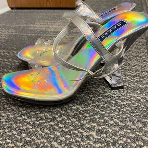 Y2K Bakers Lucite Heel Holographic Clear Shoes Size 7B
